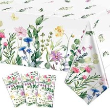 3 Pieces Summer Floral Table Cover Watercolor Wild Flowers Tablecloth Plastic Fl