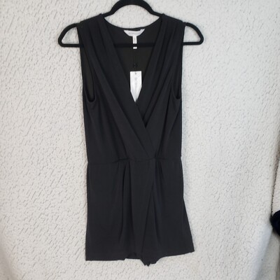 BCBGeneration Black Wrap Front Romper S Sleeveless Chic Y2K Date Night Soft Glam