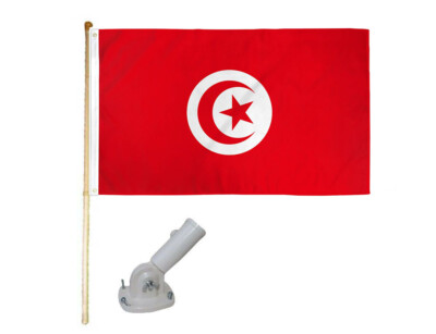 5' Wooden Flag Pole Kit W/ Nylon White Bracket 3x5 Tunisia Country Poly Flag