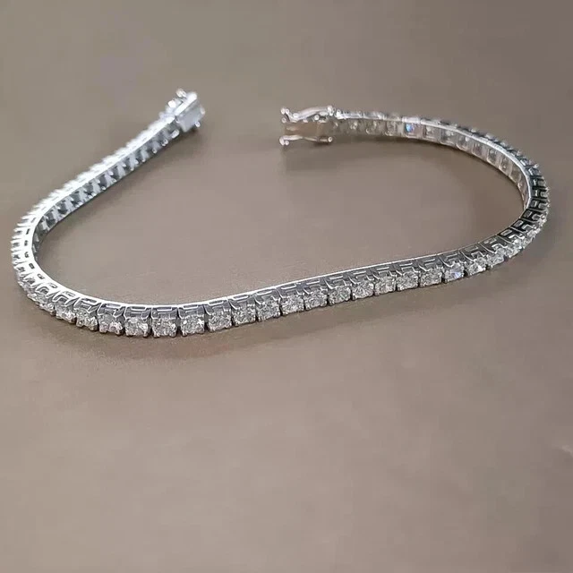 9Ct Round Cut Lab Created Diamond Women's Tennis Bracelet 14K White Gold Plated - Image 3 of 4