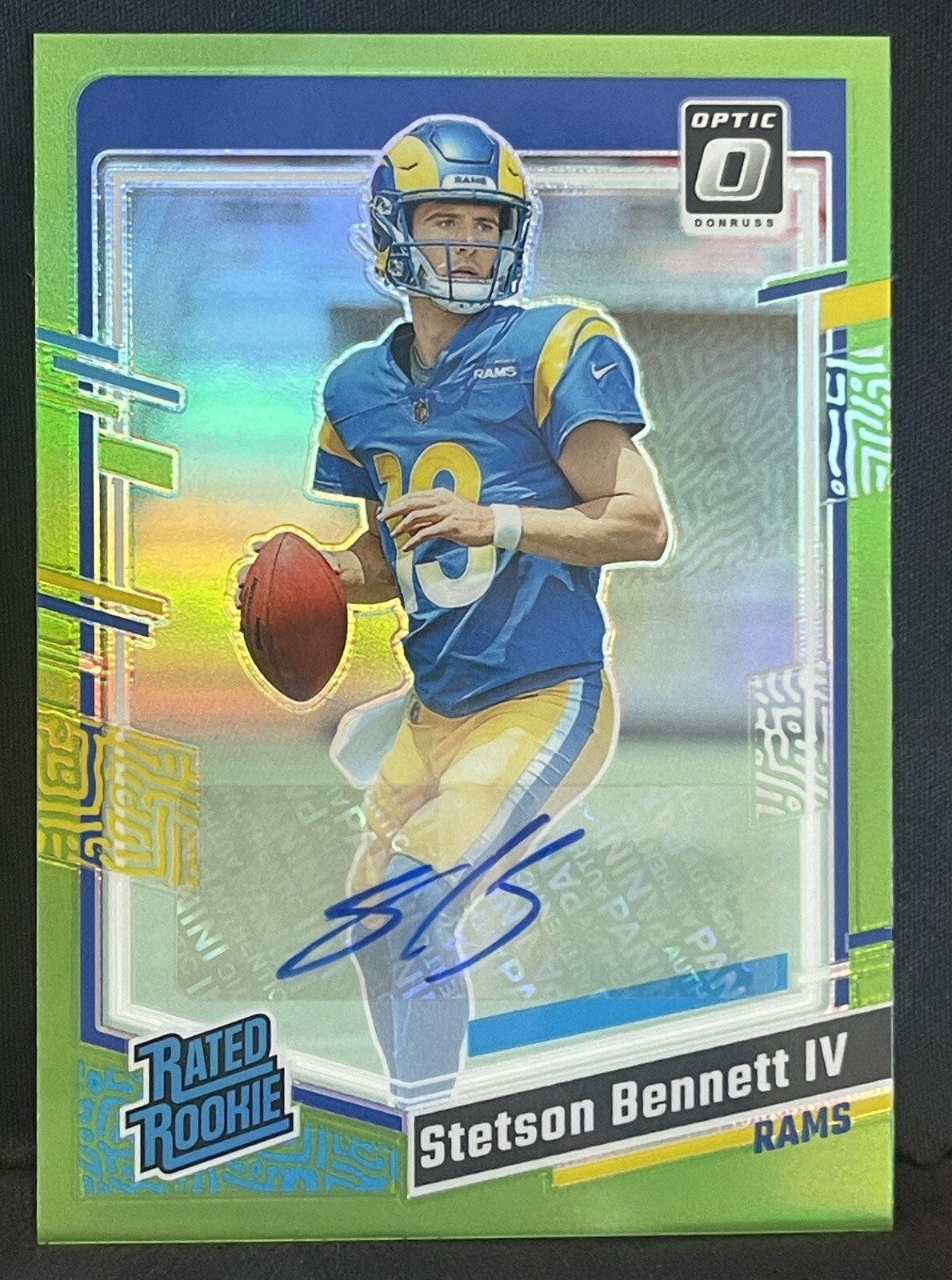 2023 Optic Football Stetson Bennett Green Auto 5/5 Rated Rookie