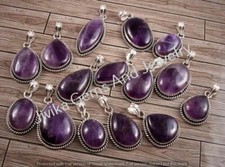 Natural Amethyst Gemstone Pendant Lot 925 Sterling Silver Plated Jewelery