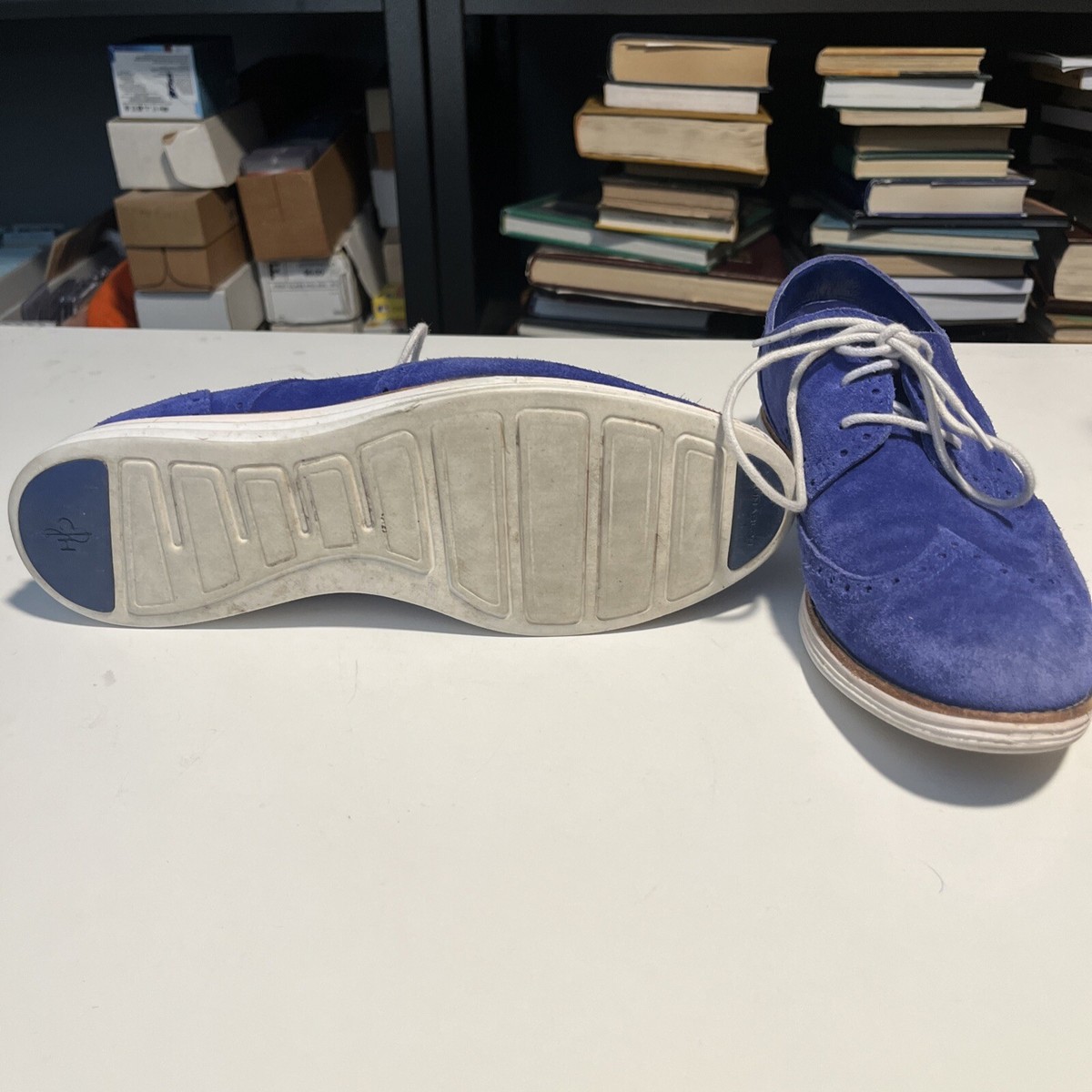 Cole Haan LunarGrand Navy Leather Suede Wingtip Oxfords M9 Blokecore Tech Soles Cole Haan Lunargrand Size 9B Navy Blue Suede Wingtip Oxfords  main image 3