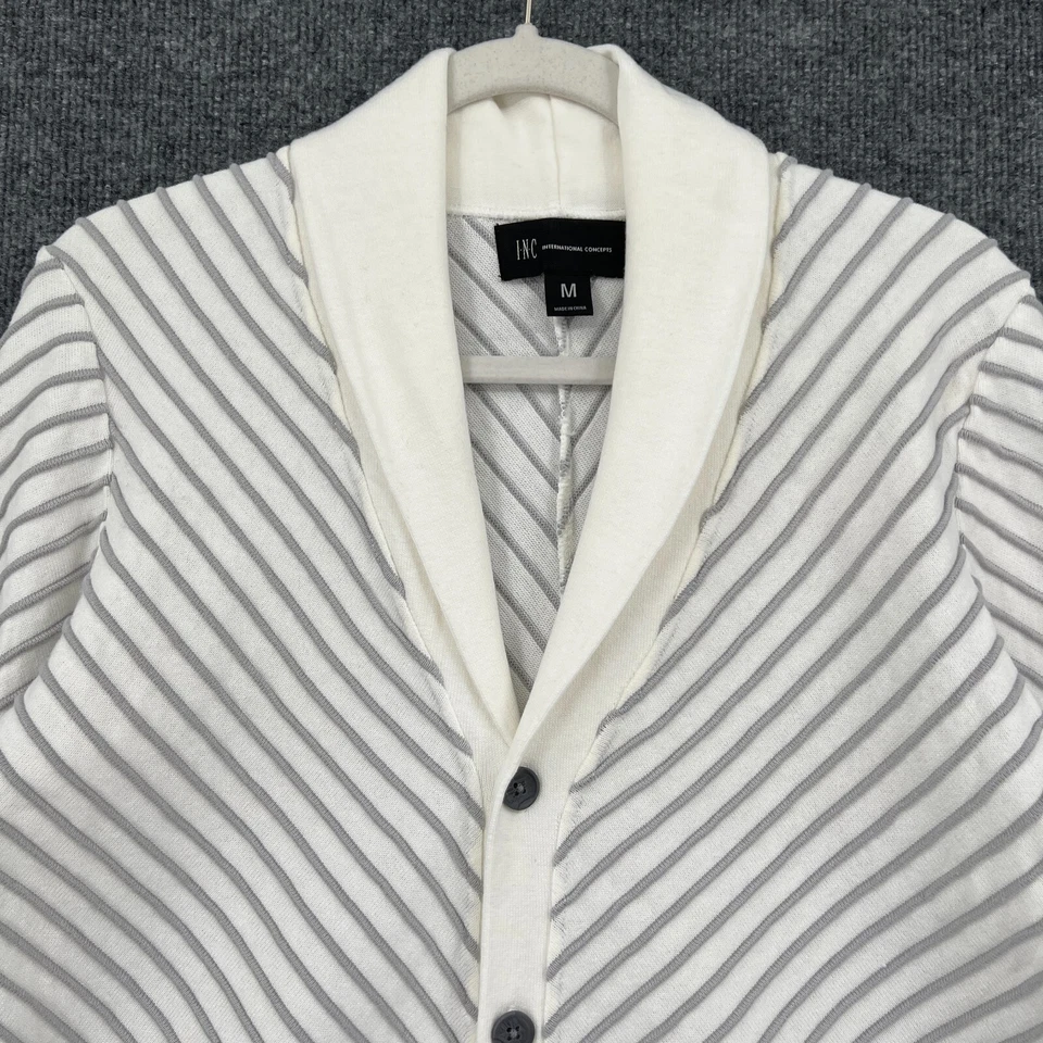 Cárdigan suéter cuello chal INC International Concepts para mujer M gris blanco Foto 2 de 4