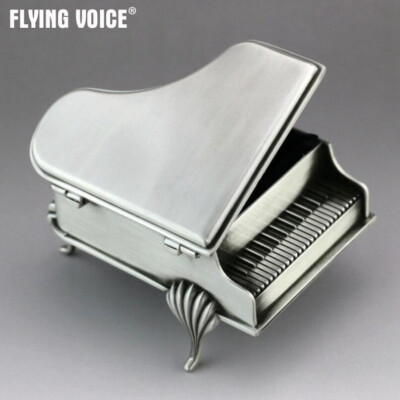 Silver Piano Wind Up Music Box Tin Alloy Jewelry case Xmas Party Present Gift