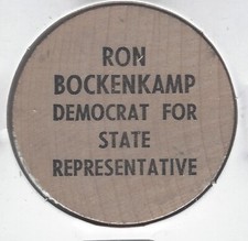 RON BOCKENCAMP For State Representative, Token/Coin, Indian Head Wooden Nickel