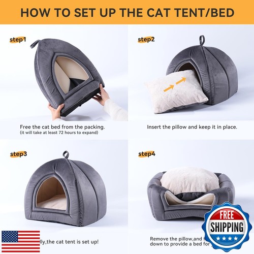 KASENTEX Cat Bed for Indoor Cats, 2-in-1 Cat House Pet Bed and Pet Supplies f - Picture 5 of 5