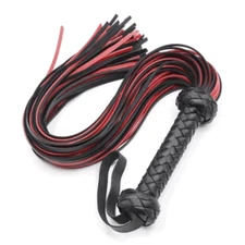 Fetish Black&Red PU Leather Whip Flogger Handle Spanking Paddle BDSM Adult Game