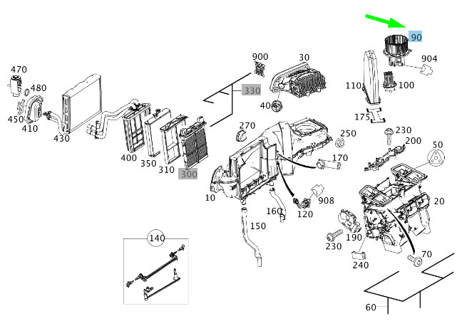 Ventilateur de chauffage pour Mercedes-Benz C W204 conduite à droite A2128200808