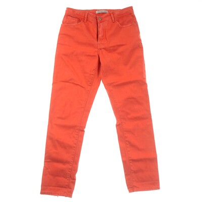 Zara Basic Slim Leg Distressed Jeans Womens 6 Button-Fly Bright Red