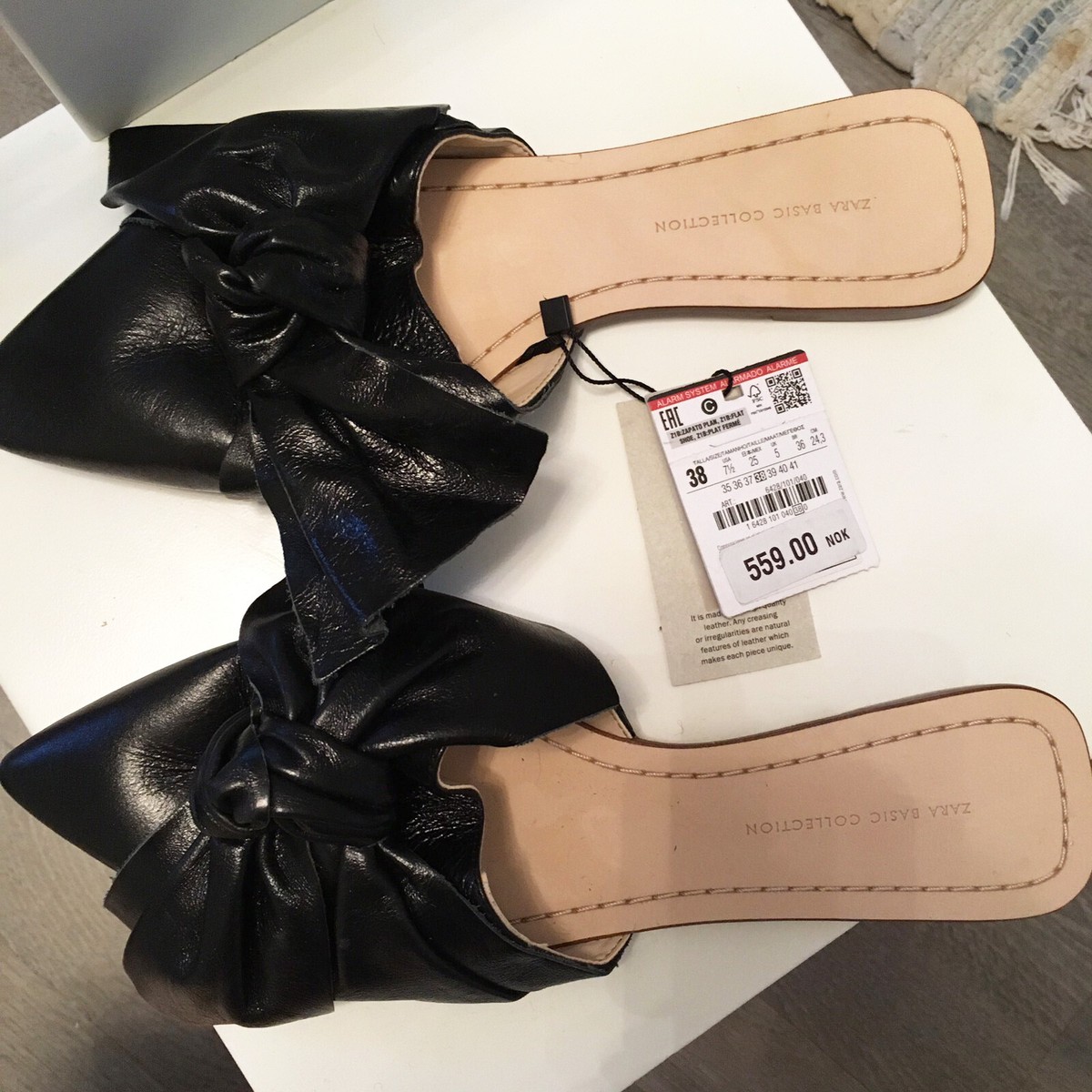 Flat Shoes Zara Black Leather Mules ZARA NEW WOMAN FLAT LEATHER