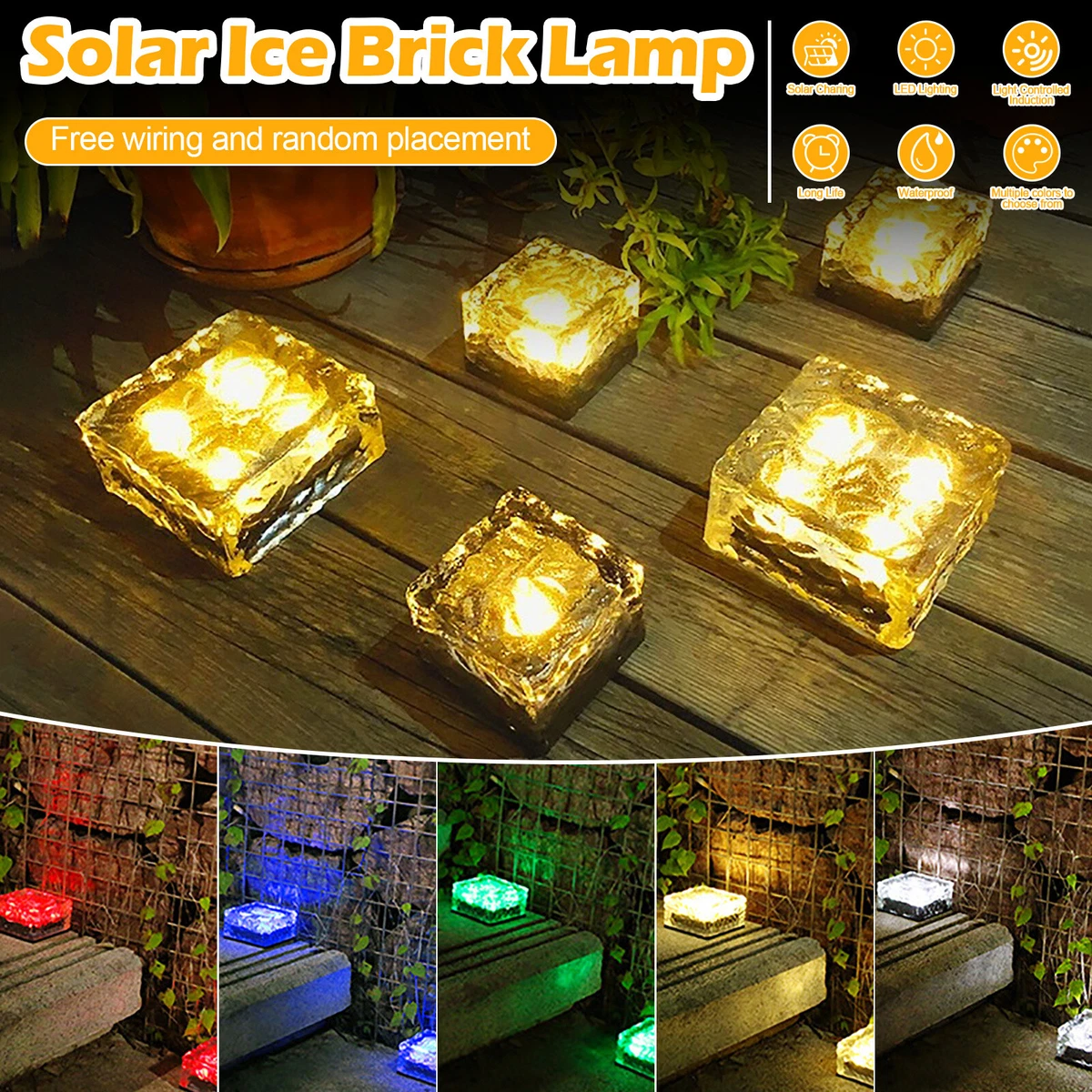 Solar Powered LED ICE Cube Landscape Pathway Brick Lights Garden