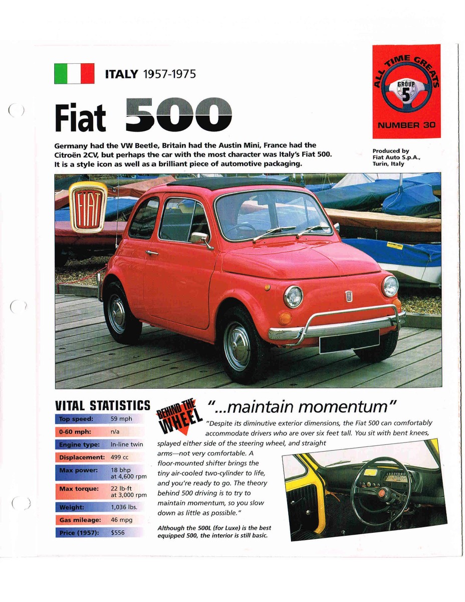 FIAT 500 L / 500L SPEC SHEET/Brochure/Catalog:1971,1972 | eBay