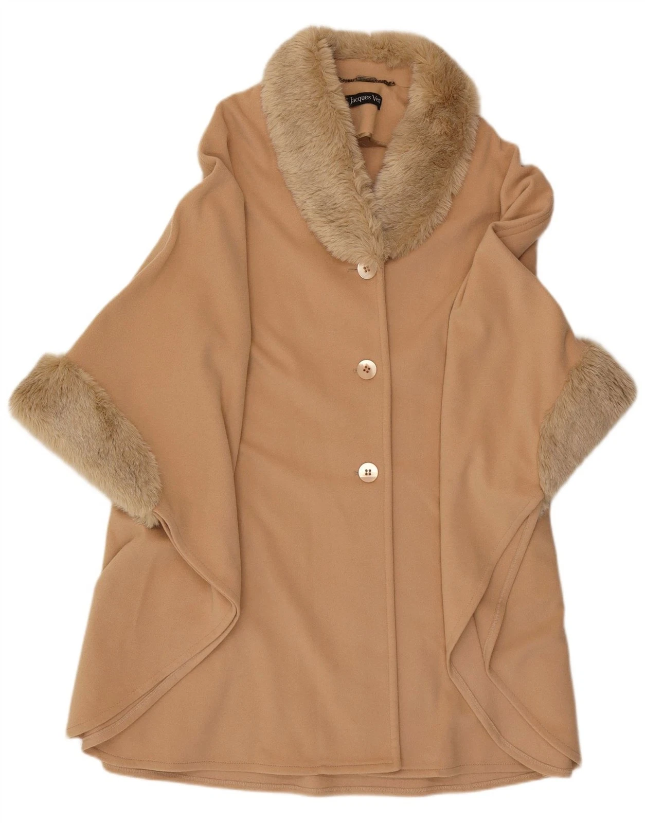 Jacques Vert Womens Poncho Coat One Size Beige Wool BY30