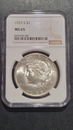 1923-S Peace Dollar.     MS65  NGC
