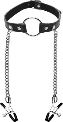 Master Series Seize O-Ring Gag with Nipple Clamps