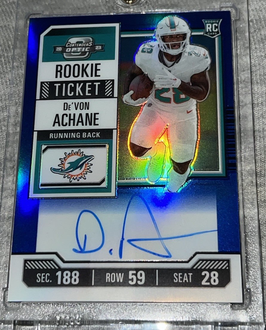 2023 Panini Contenders Optic De'Von Achane Rookie Ticket Auto Blue #’D /75!