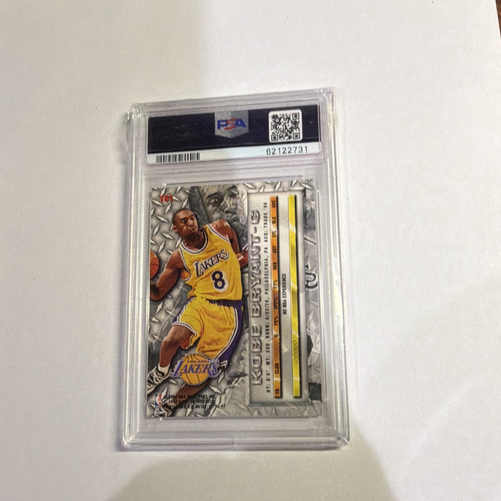 Fleer Metal Kobe Bryant Lakers Rookie #181 1996-97 NBA Card PSA 8 view 2