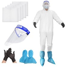 Hazmat Suits Set- 5 Pack Disposable SMS Protective Coveralls,Protective Face ...