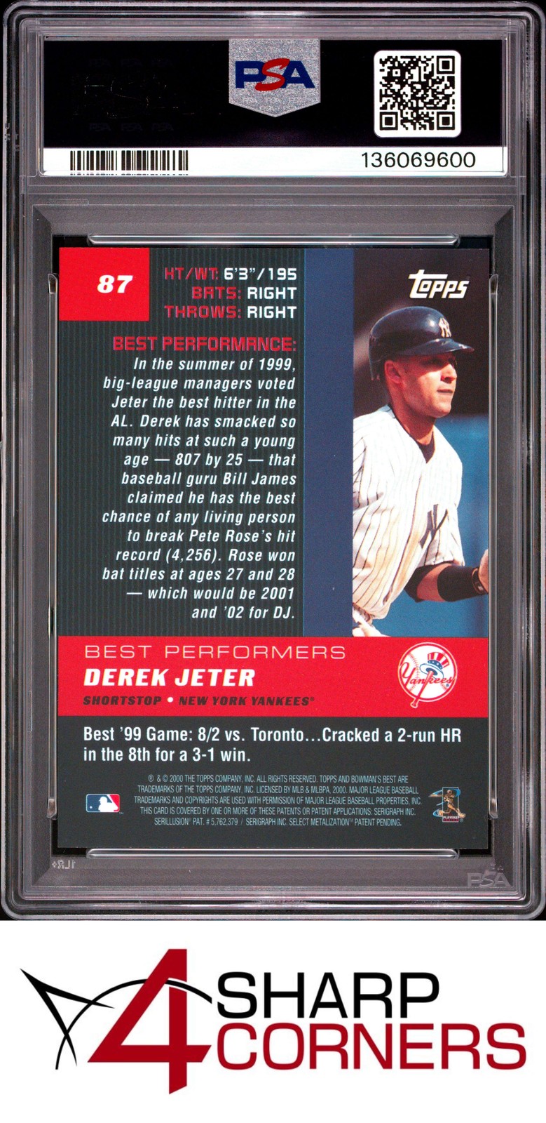2000 BOWMAN'S BEST #87 DEREK JETER YANKEES HOF PSA 10 view 2