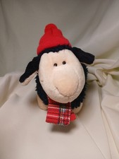 Rare Retired NICI Germany Black Sheep Plush Toy Soft Toy 8" W/ plaid Scarf