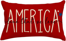 4Th of July Patriotic Signs Red Throw Pillow Covers,12X20 Inch Memorial Day Outd