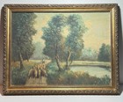 Antique Historical Cuban Landscape Painting On Canvas Sugar Sack -Pre-Revolution — photo 2
