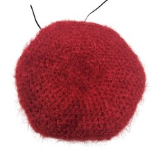 Vintage Mohair Red Beret Knit Hat Twee Fuzzy Cottage Granny Boho