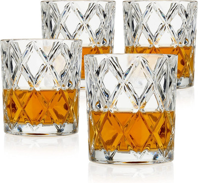 True Diamond Cut Crystal Whiskey Glasses Set of 4   11oz Scotch Bourbon Rocks