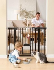 Babelio Upgraded Baby Gate with Cat Door, 29-43" Auto Close Durable Dog Gate for