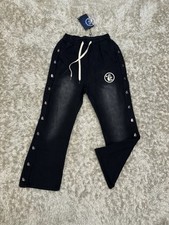 NEW Hellstar SMALL Washedout Black Metal Buttons Streetwear Joggers Sweatpant