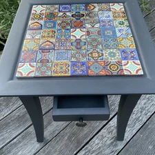 Talavera Mexican Tile Table, Tiled table, Bedside Table, Side Corner Table, Moss