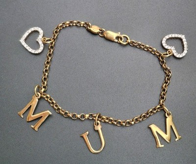 Sterling Silver Gold Plated MUM Charm Bracelet - hallmarked