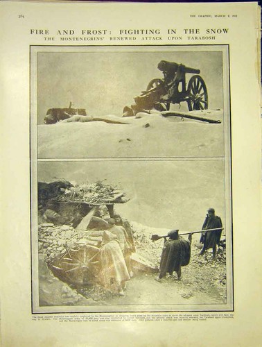 Original Old Antique Print Fire Frost Snow Montenegrin Tarabosh Army 1913 20th