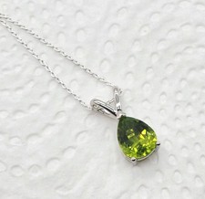 D'Joy Natural Green Peridot Teardrop Pendant Necklace 925 Sterling Silver