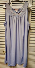 Vintage Shadowline Lavender Nylon Nightgown Embroidered Floral Sleeveless Sz L