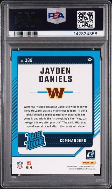 2024 Donruss #389 Jayden Daniels : Rookie Card : PSA 10 view 2