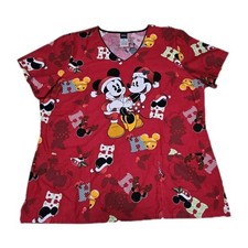 Disney Mickey  Minnie Christmas Scrub Top Women's XL