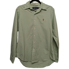 Polo Ralph Lauren Button Down Shirt Gingham Plaid White Green