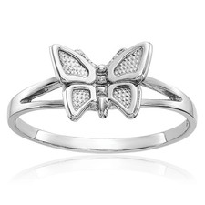 10K Solid White Gold Butterfly Statement Ring