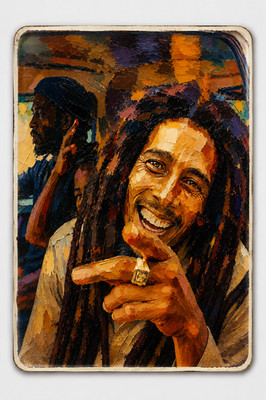 Jamaican Reggae Singer Bob Marley Smile Oil Painting Art Fridge Magnet 4x6