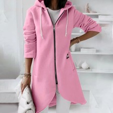 Lang Sweatjacke Damen mit Kapuze Zipper Hoodie Sport Sweatshirt Übergangsjacke