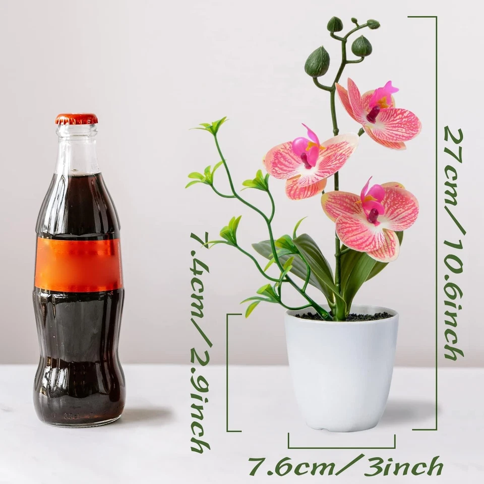 Coloridas flores de orquídea de seda de 4 piezas en florero de plástico - Ideal para hogar y bodas Foto 4 de 4