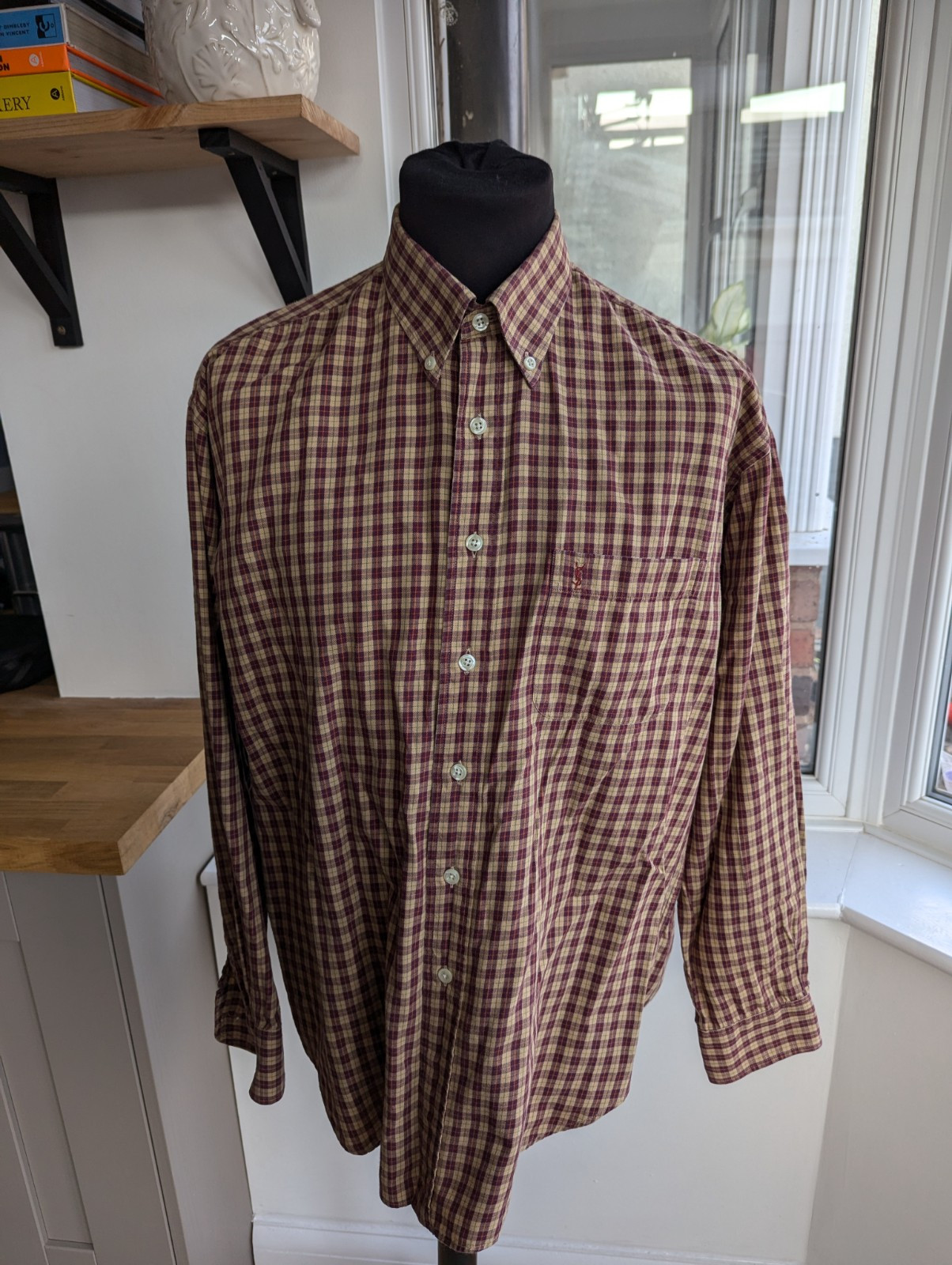 Camicia Yves Saint Laurent manica lunga rossa a quadri taglia L
