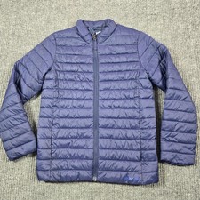Lands' End Puffer Jacket Youth Large 10-12 Blue PrimaLoft Lightweight Quilted