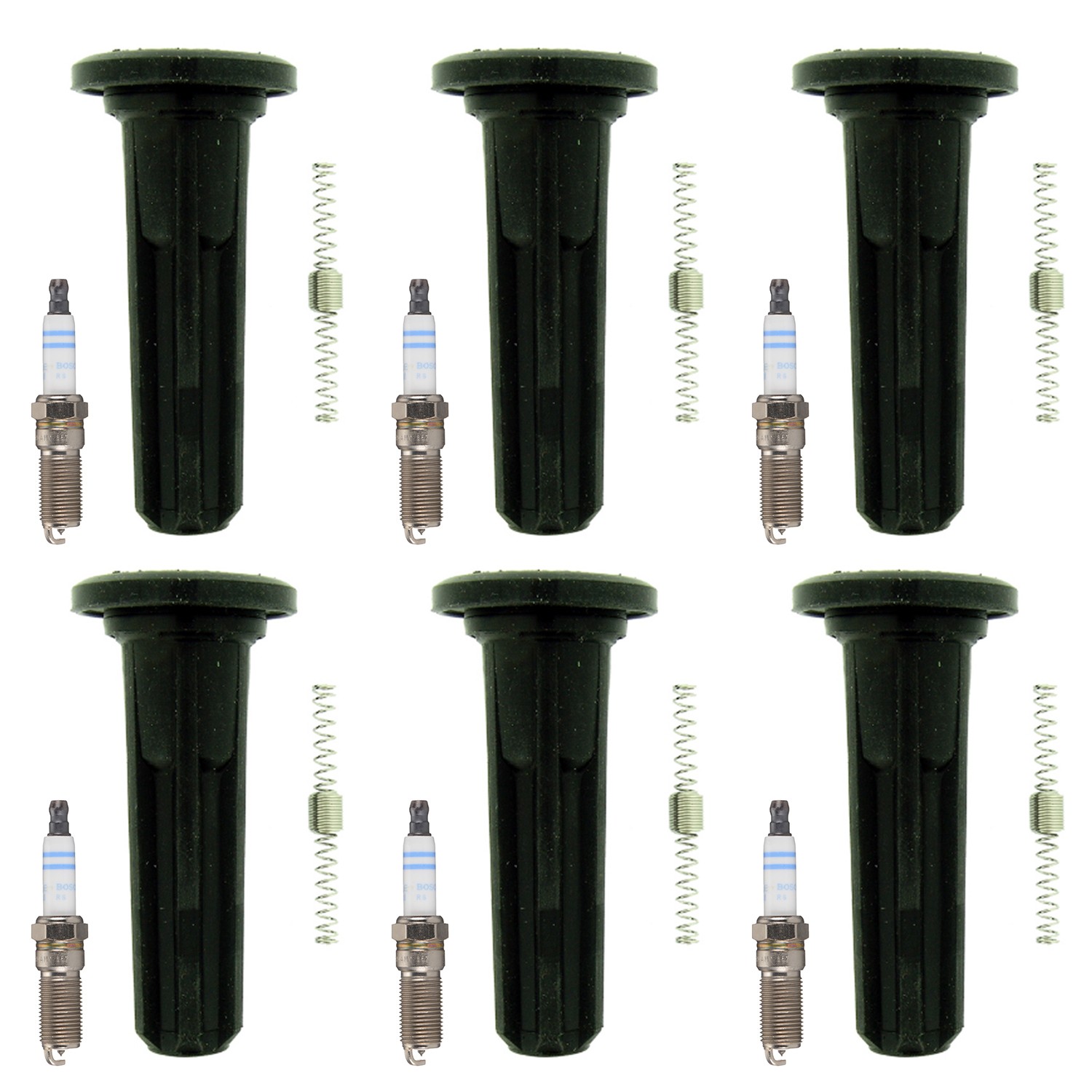 Bosch 6 Double Iridium Spark Plugs  NGK Coil Boots Kit for Envoy 9-7x 4.2L L6