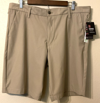 NWT Swiss Tech Men s Performance Golf Shorts 36 Khaki Tan Flat Front Stretch 