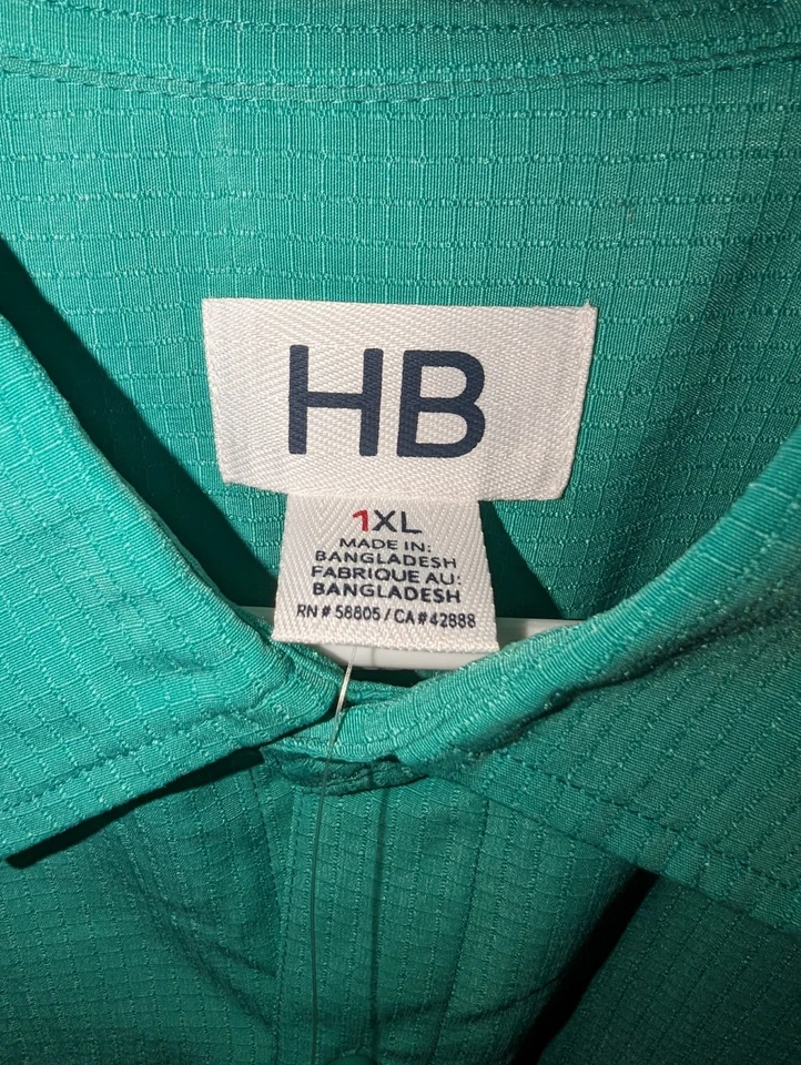 Camisa de vestir HB Harbor Bay verde texturizada manga corta abotonada para hombre talla 1XL Foto 4 de 4