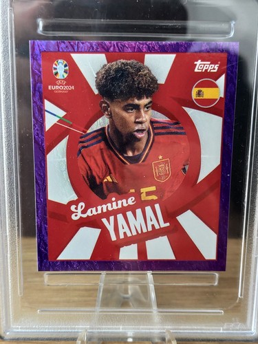 2024 Topps Uefa Euro ESPPTW Lamine Yamal Purple Stickers Rookie PSA 9 - Photo 3/3