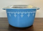 Pyrex Snowflake Blue Garland 1 Quart Casserole 473 Original Lid 470C Handle Vtg